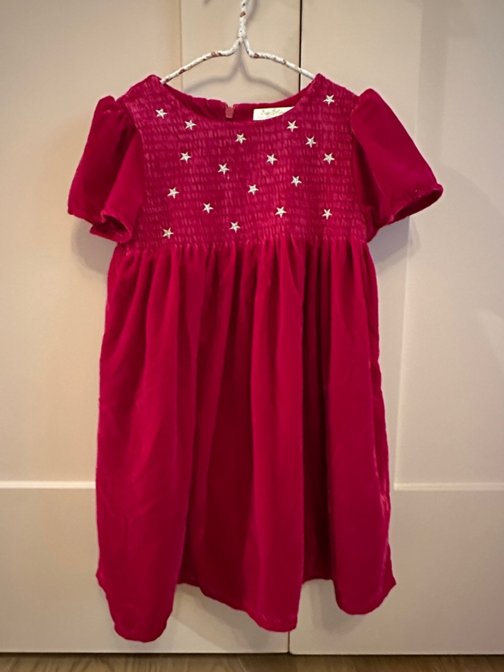Mini Boden Red Velvet Star Smocked Dress